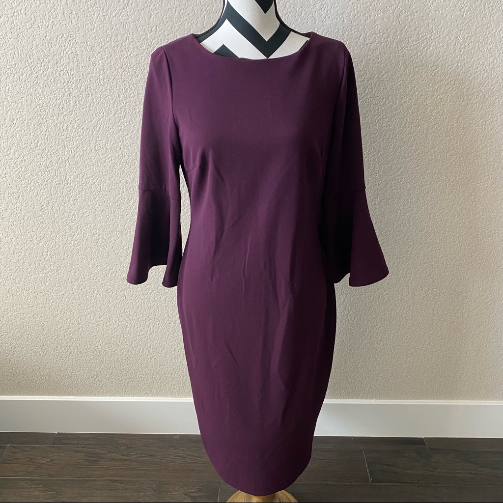 Calvin Klein || Purple Bell Sleeve Sheath Dress